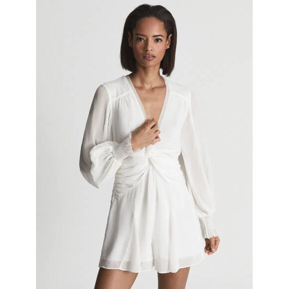 New! REISS White Ellie Long Sleeve Playsuit romper Size 10 - 41302 - Picture 1 of 14